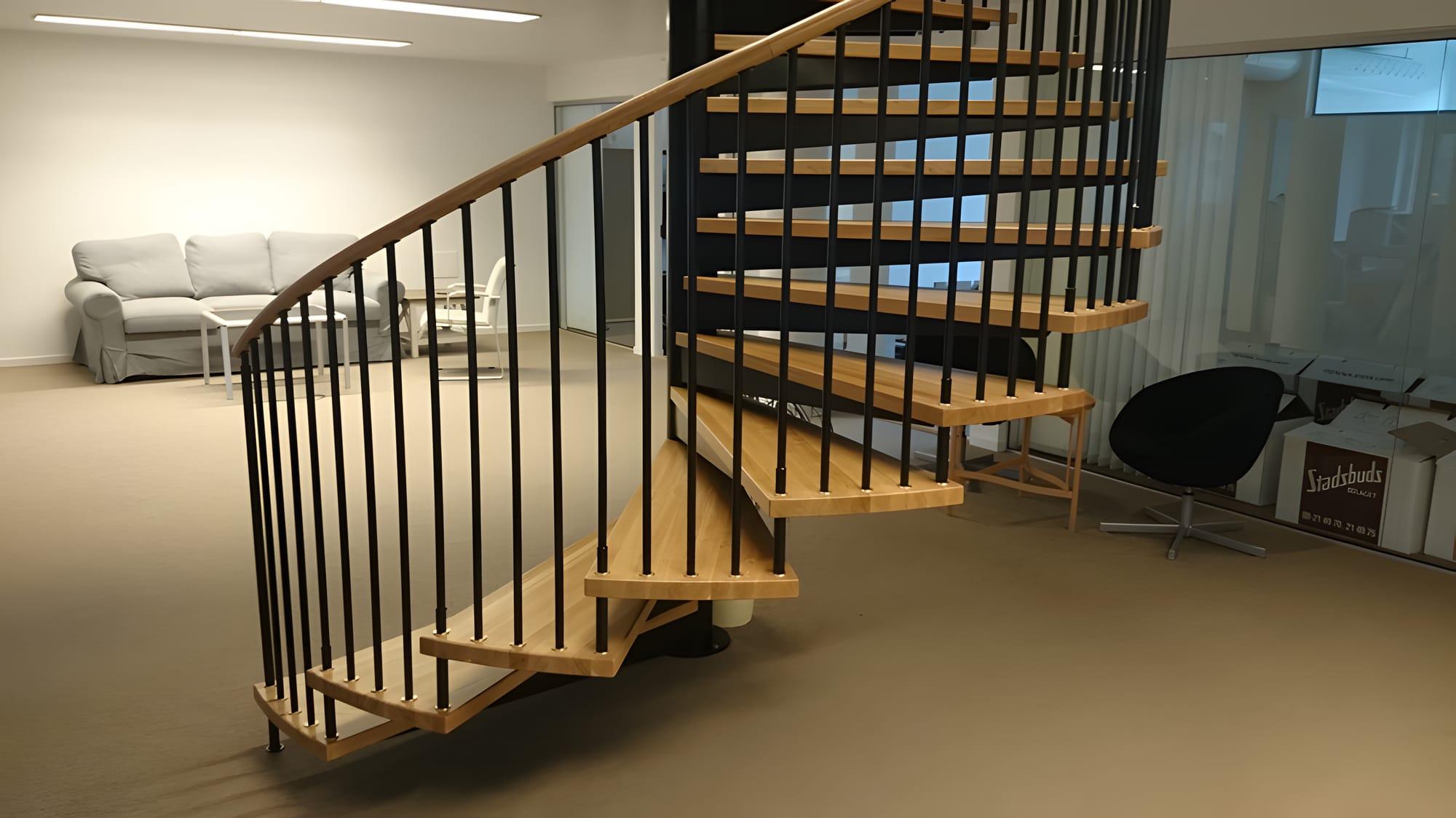 Spiraltrappa i stål och ek